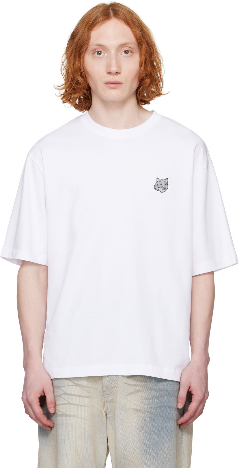 T-paita MAISON KITSUNÉ Maison Kitsuné Fox Head Patch Oversize T-Shirt Valkoinen | OM00128KJ0119