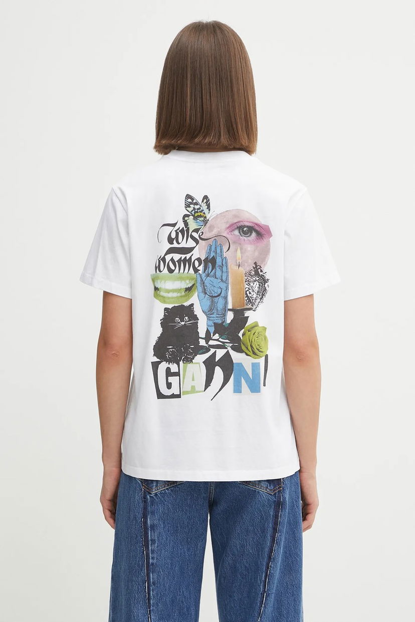 T-paita GANNI GANNI Basic Jersey Collage Relaxed T-Shirt Valkoinen | T4157