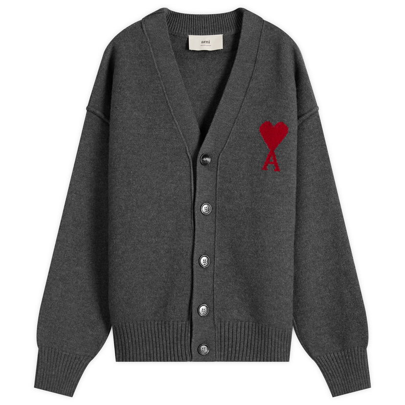 Villapaita AMI Men's Felted Merino Wool Knit ADC Cardigan, Size Large Harmaa | H25UKC367-018-084H25