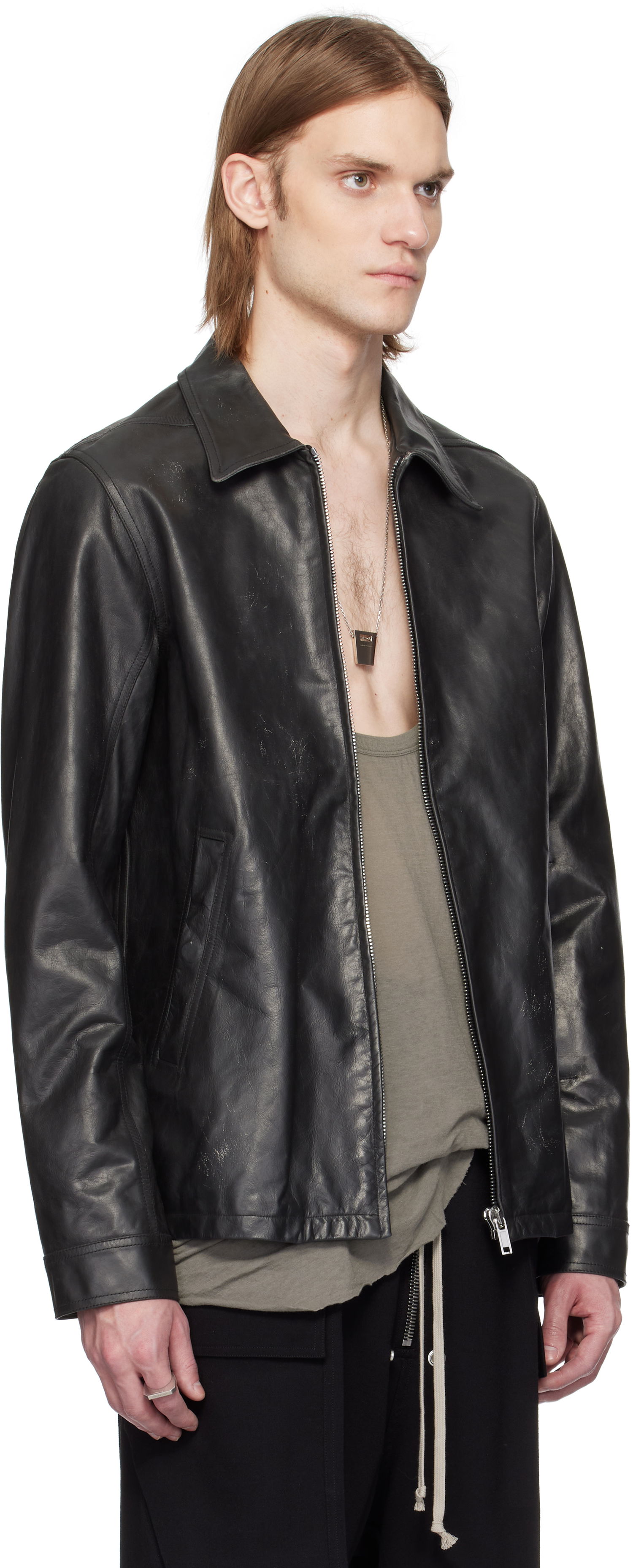 Takki Rick Owens Rick Owens Hollywood Brad Leather Jacket Musta | RU01E5764 LTP, 1