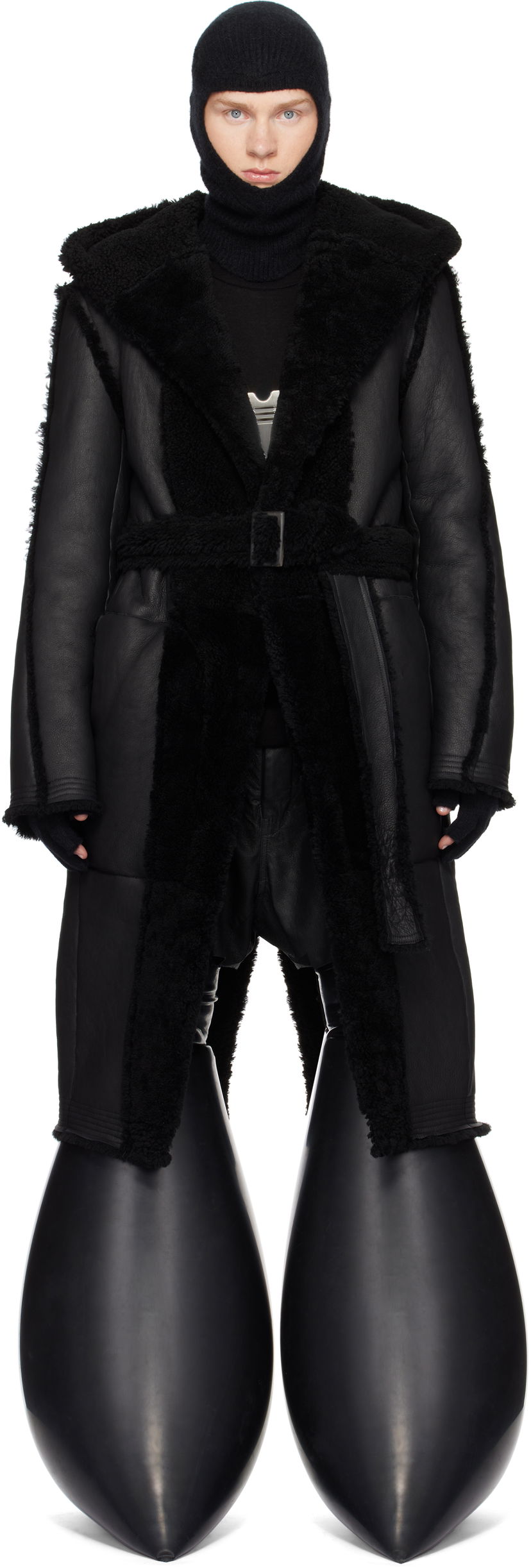 Takit Rick Owens Slim Hoodie Shearling Coat Musta | RR02D6912 LSHMR
