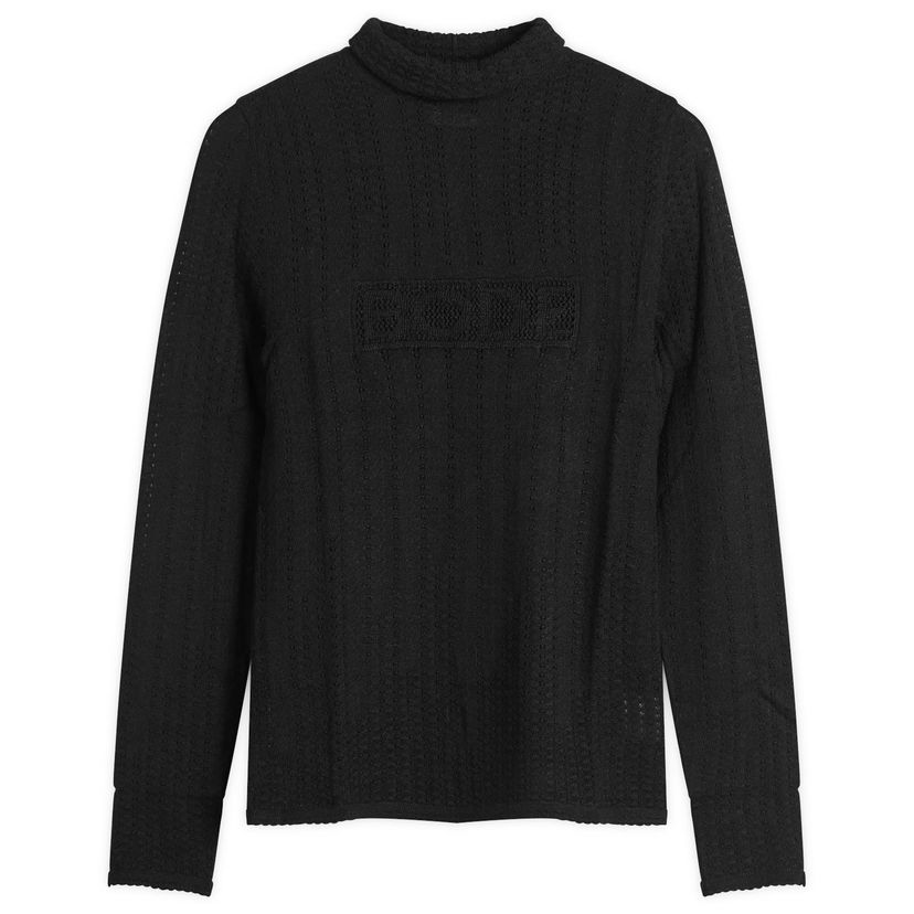 Villapaita Bode Louise Patterned Knit Mock Neck Long Sleeve Top Musta | WRF25KT006-BLACK