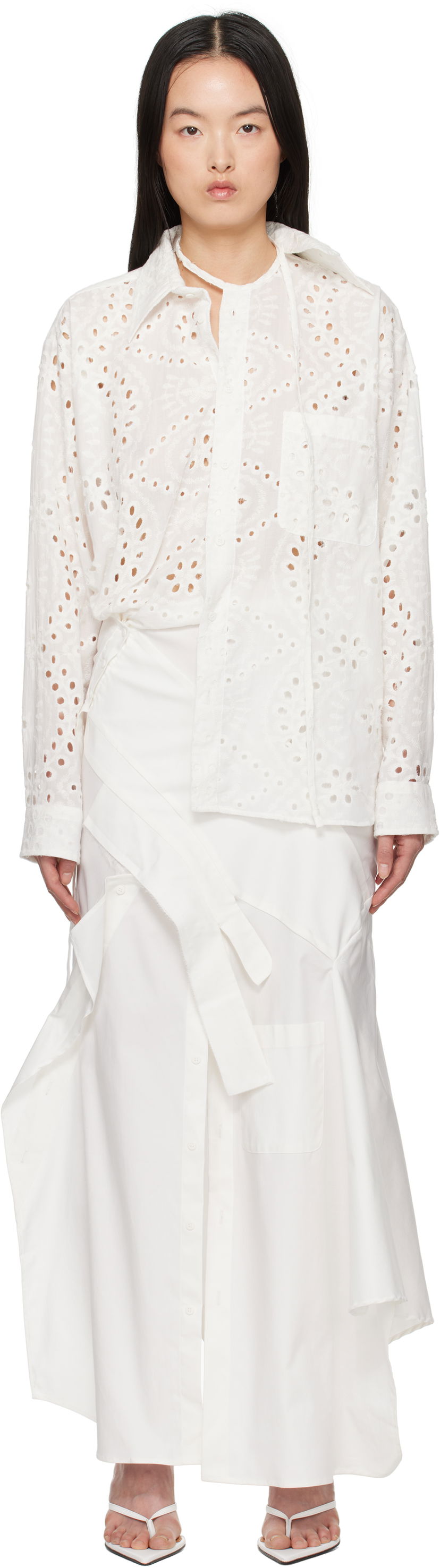 Mekko Ottolinger Ottolinger Deconstructed Shirting Midi Dress Valkoinen | 10650010601
