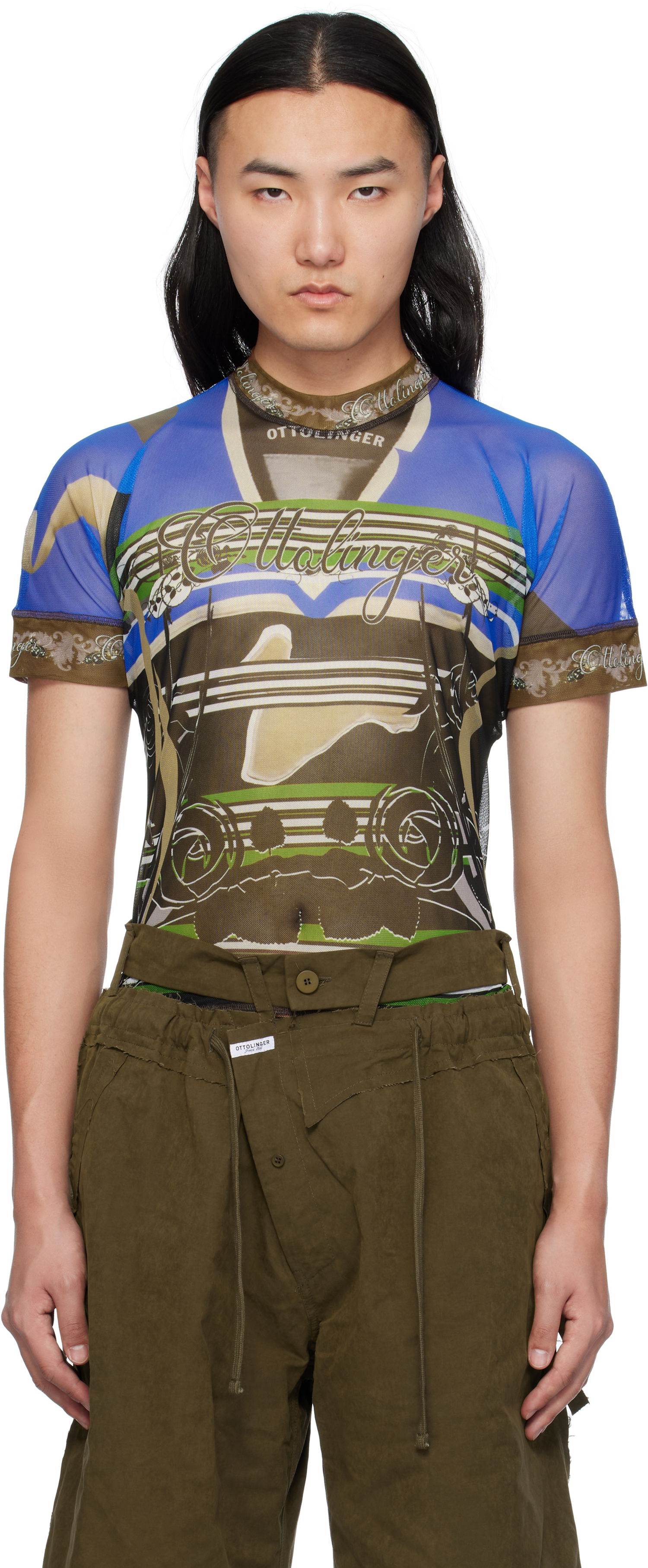 T-paita Ottolinger Ottolinger Printed Mesh T-Shirt Sininen | 101-100501-01, 0