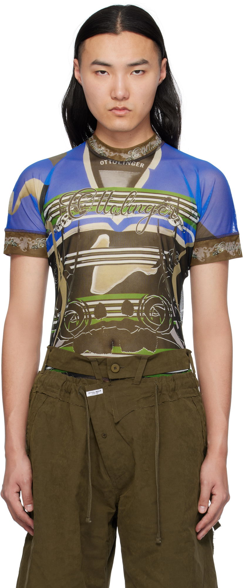 T-paita Ottolinger Ottolinger Printed Mesh T-Shirt Sininen | 101-100501-01