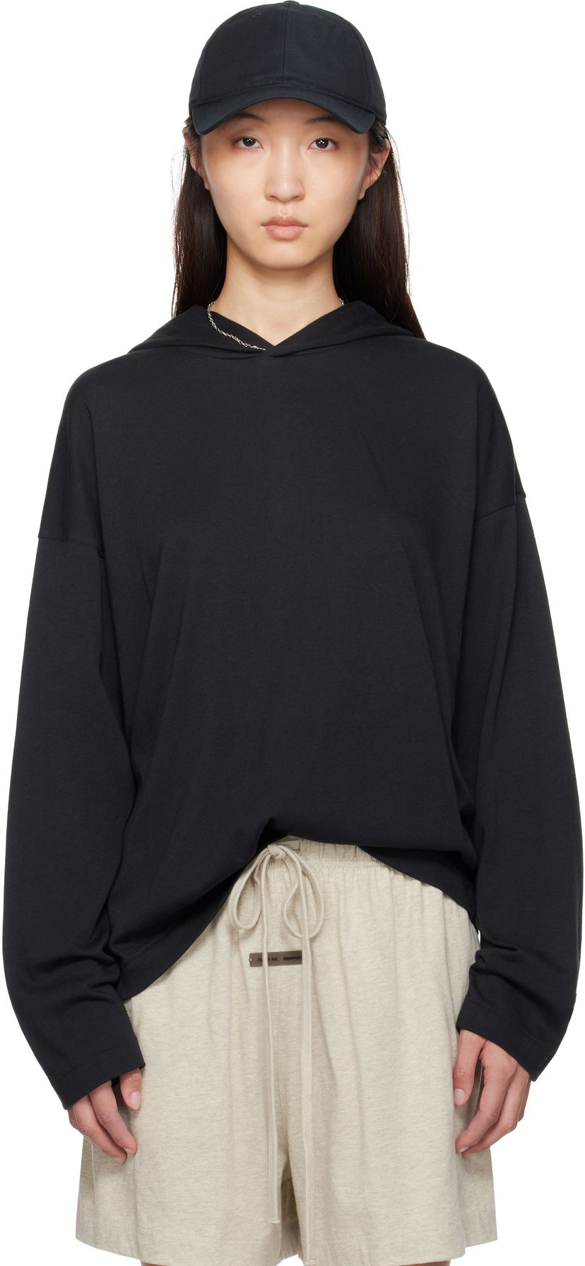 Huppari Fear of God Fear of God ESSENTIALS Long Sleeve Hoodie Musta | 125SP257040FW