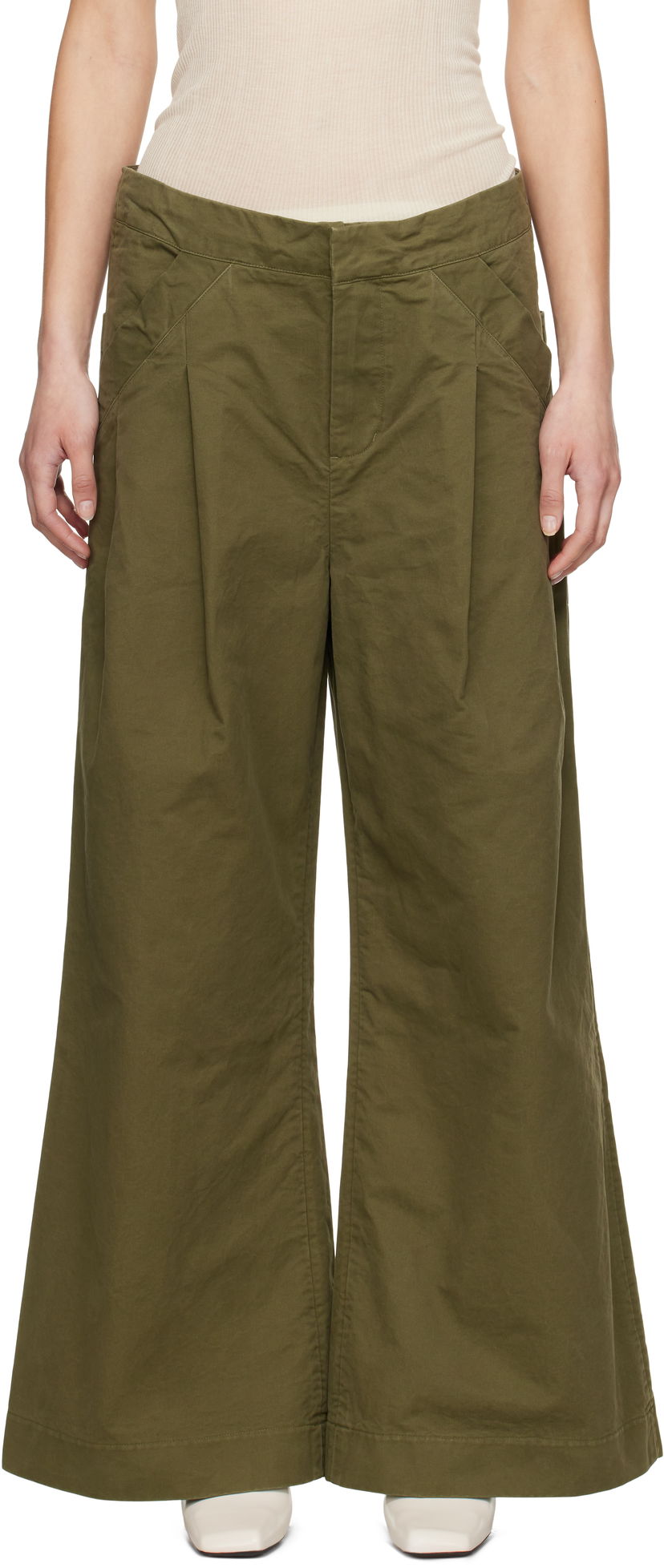 Housut Entire Studios Entire Studios Wares Pleated Wide-Leg Trousers Vihreä | ESU-S25-3007-AR