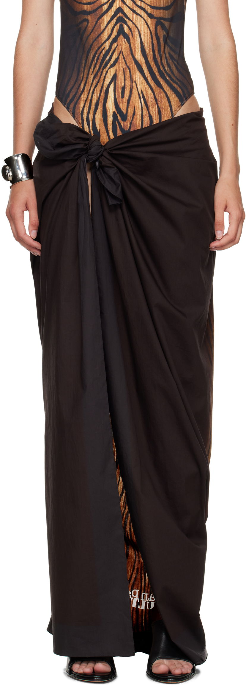 Hame Jean Paul Gaultier Jean Paul Gaultier Wood Print Cover-Up Maxi Skirt Musta | 25/03-U-AC027-W035-0060