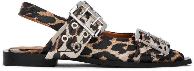 Vaatteet GANNI GANNI Leopard Satin Buckle Ballerina Flats Monivärinen | S2947