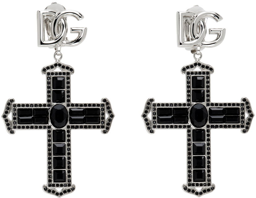Korvakorut Dolce & Gabbana Silver & Black Cross Earrings Musta | WEP4C7 W1111