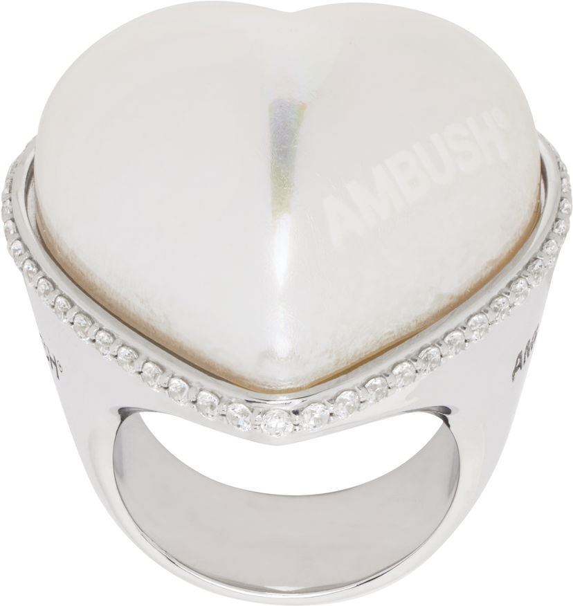 Sormus Ambush AMBUSH Large Pearl Heart Ring Valkoinen | 12115243
