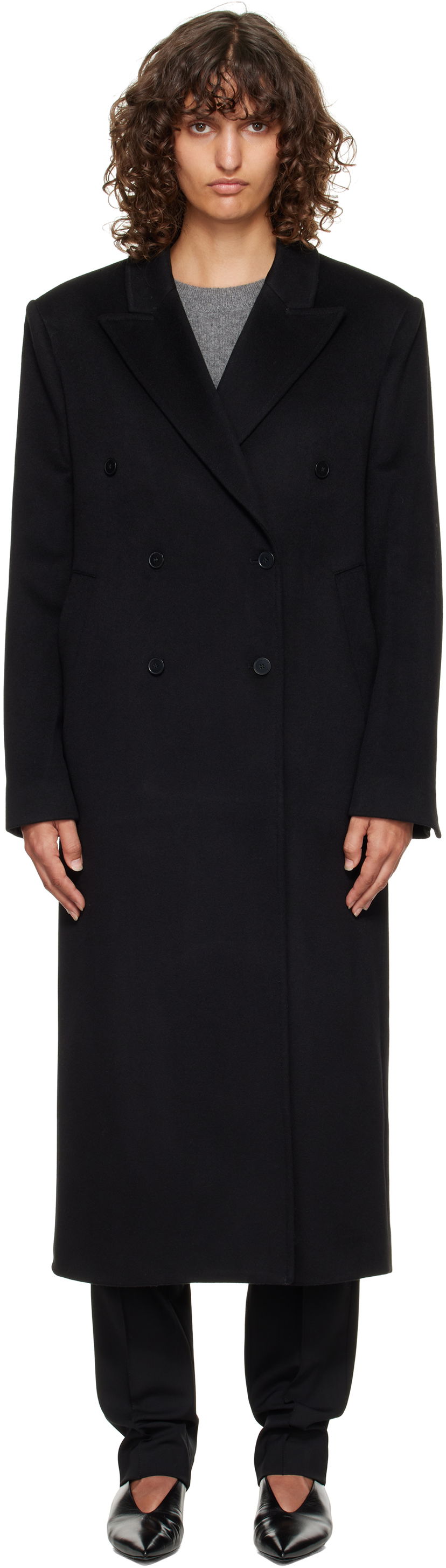 Takit Loulou de Saison Loulou de Saison Rosco Double Breasted Long Coat Musta | ROSCO