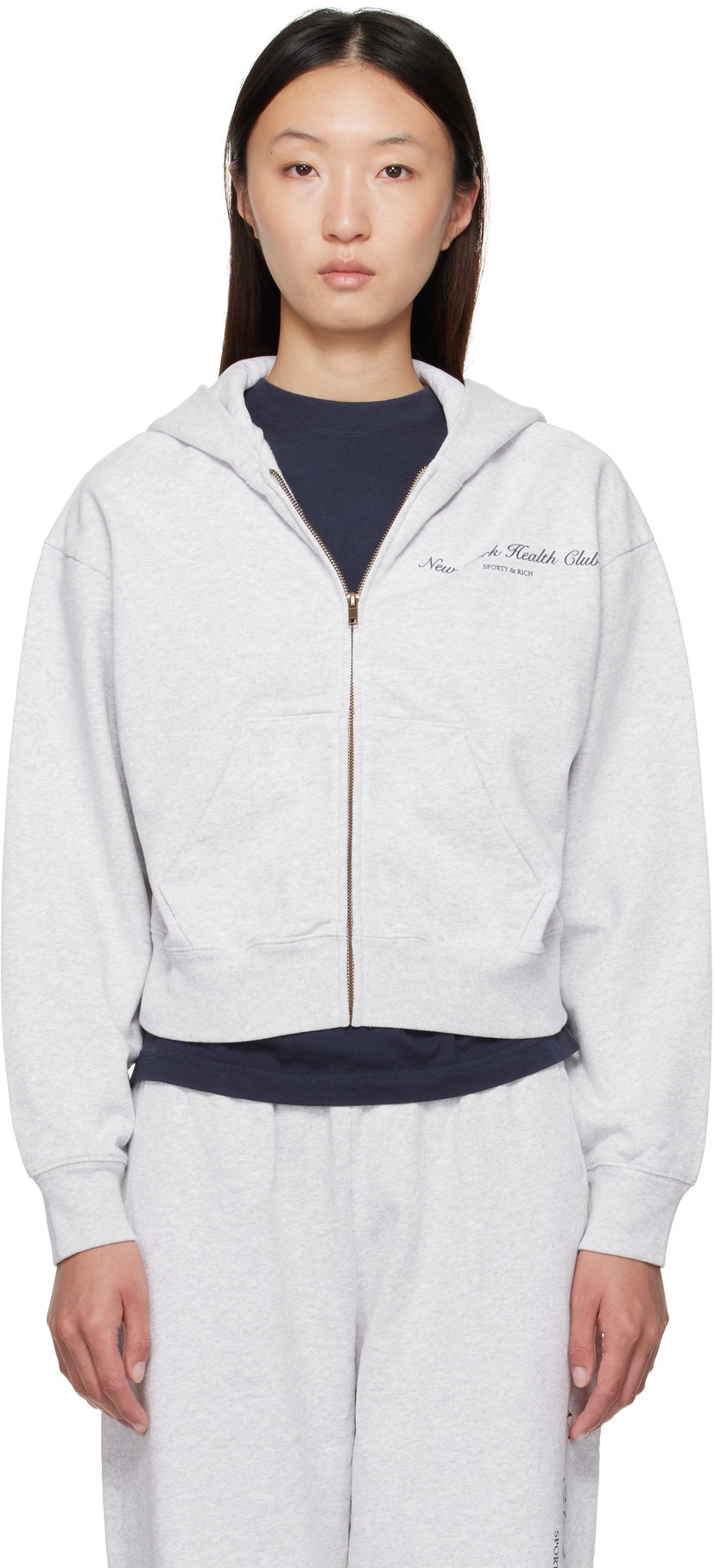 Huppari Sporty & Rich Sporty & Rich 'NY Health Club' Cropped Zip Hoodie Harmaa | ST068602043GY03