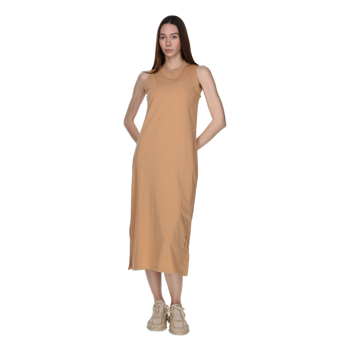 Mekko Champion Sleeveless V-Neck Midi Dress Beige | 118224-MS002, 0