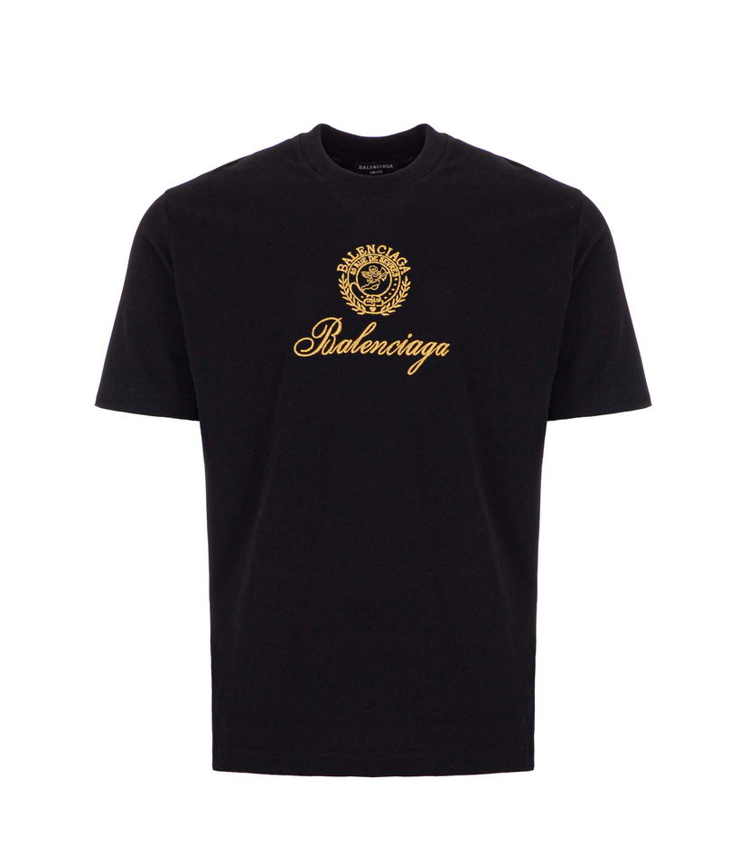 T-paita Balenciaga Qixi Crest Medium Fit T-Shirt Musta | 612966TMVL41075