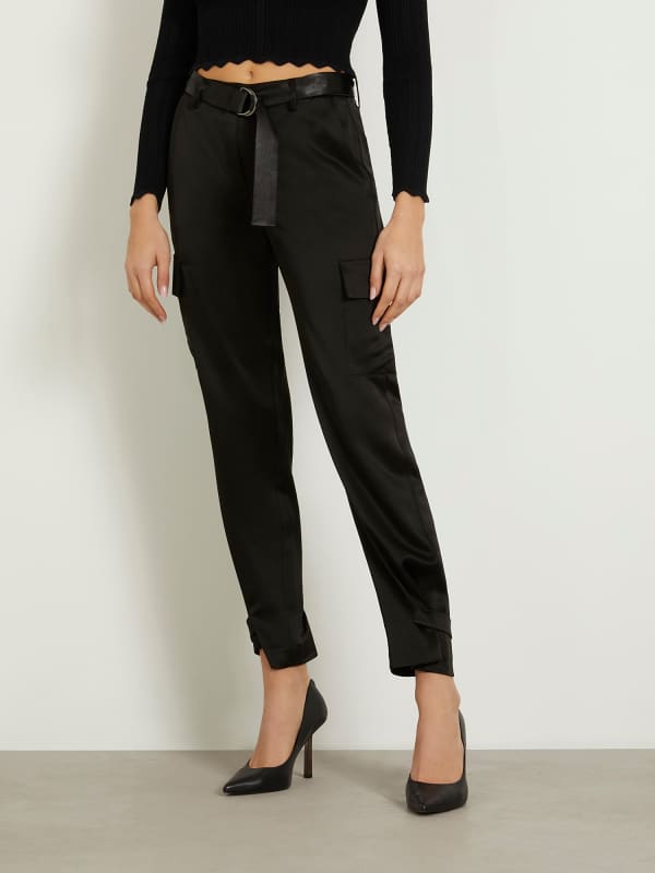 Leggingsit GUESS Satin Cargo Pant Musta | W4GB50WG7C0