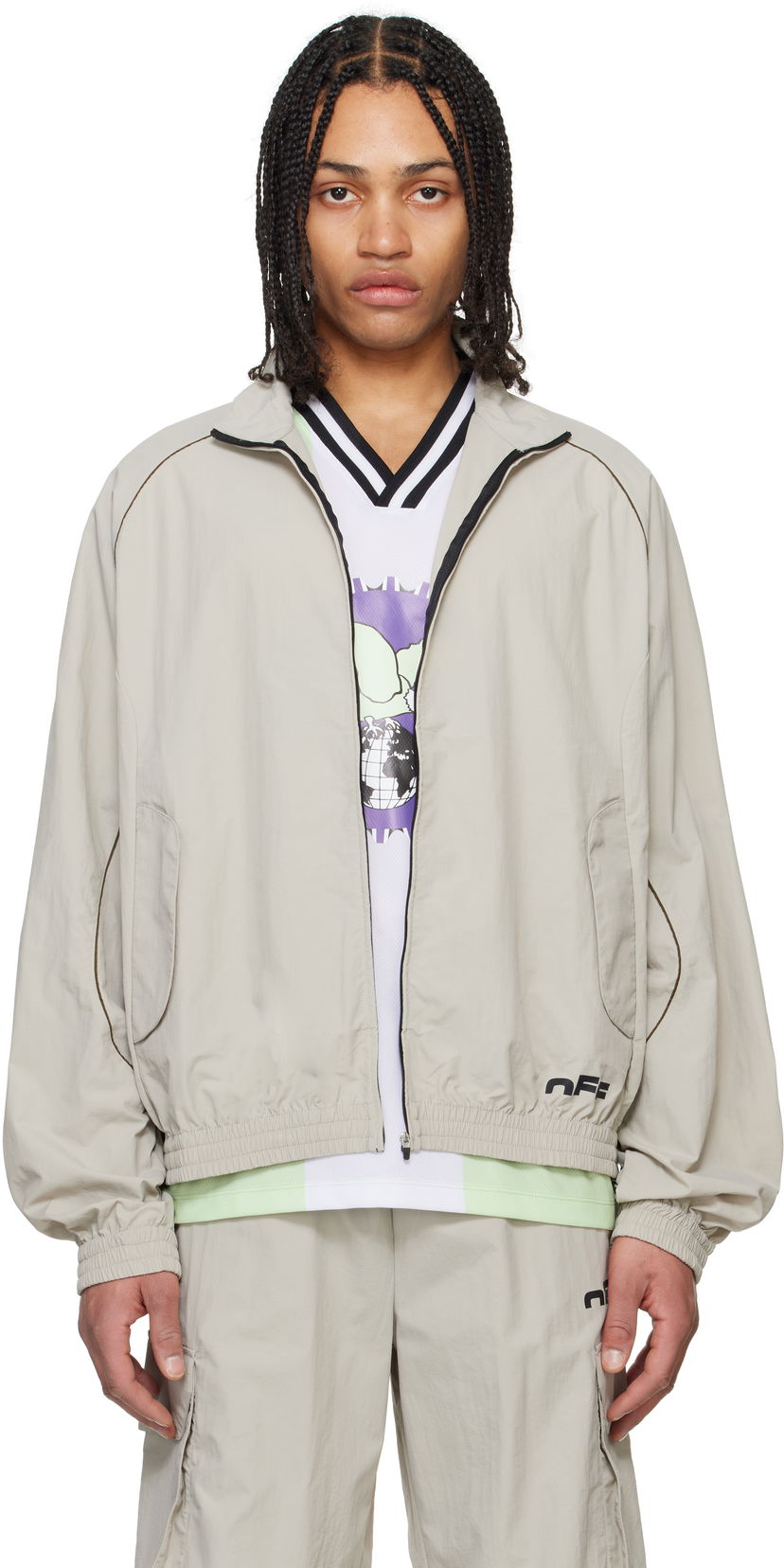 Tuulitakki Off-White Off-White Split Track Jacket Beige | OMBD05AS25FAB0010500