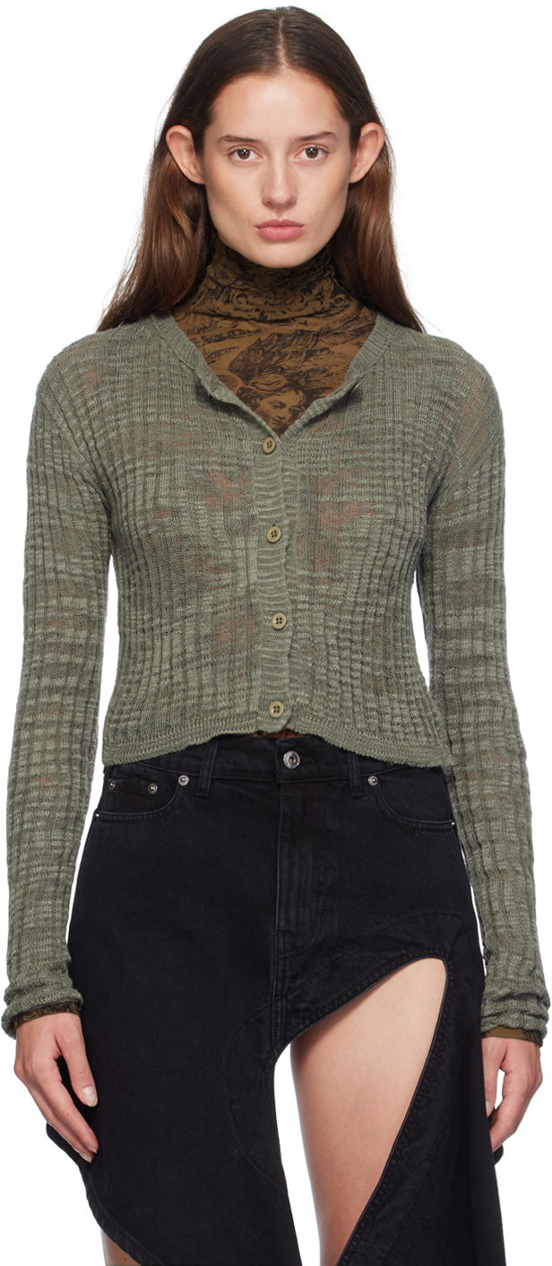 Villapaita Acne Studios Green Wide Rib Cardigan Harmaa | A60515-
