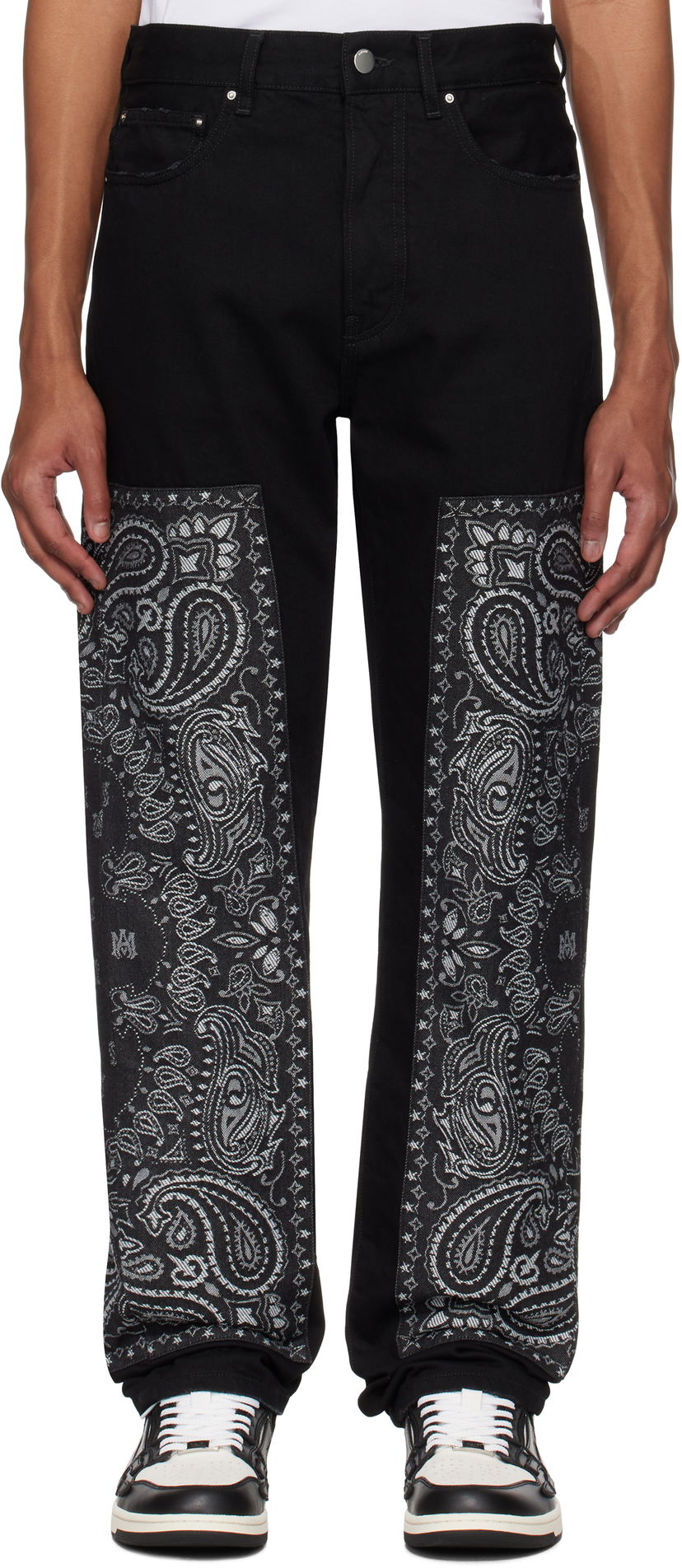 Jeans AMIRI AMIRI Bandana Jacquard Paneled Straight Jeans Musta | AMDNGH1060