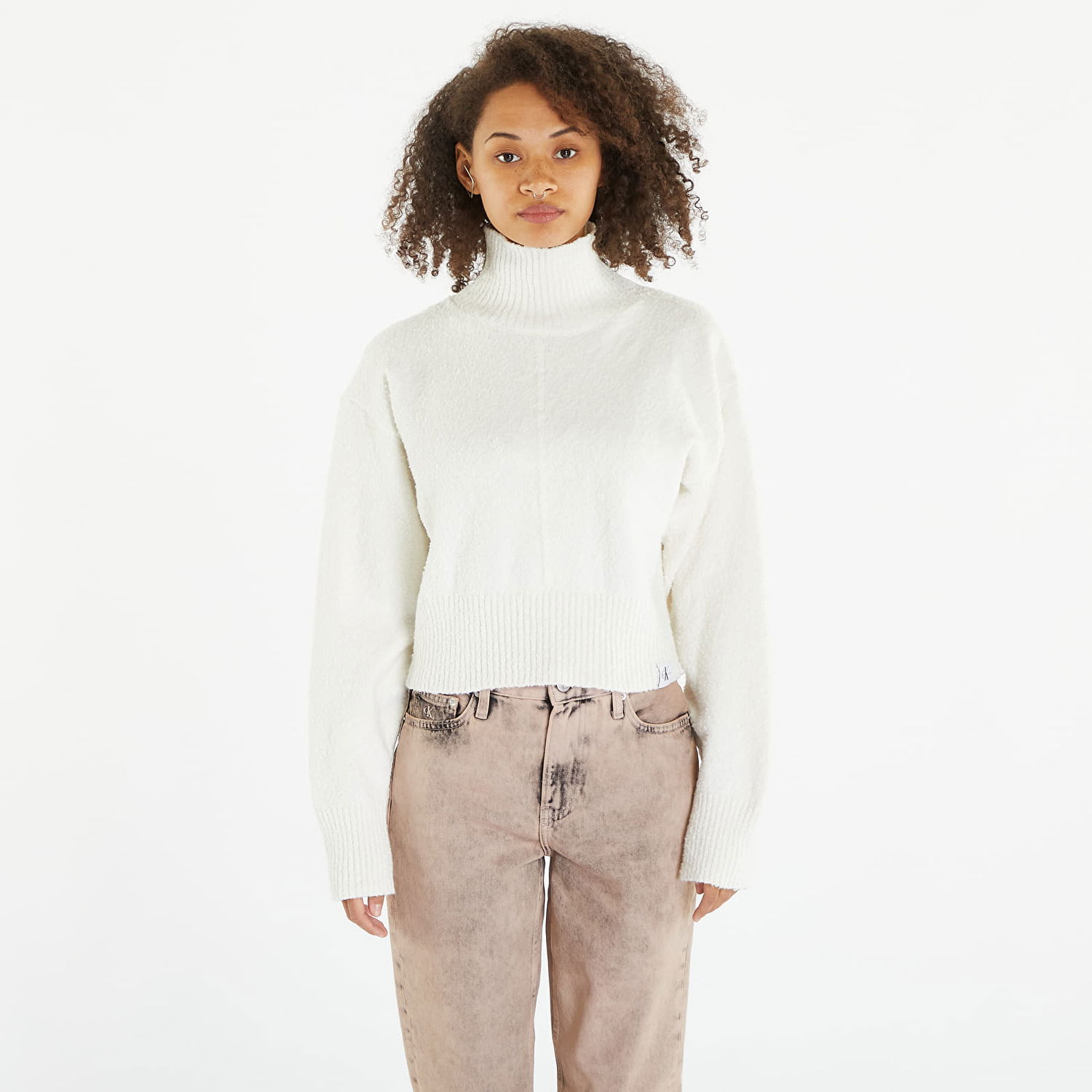 Villapaita CALVIN KLEIN Boucle High Neck Sweater Valkoinen | J20J221972 YBI, 0