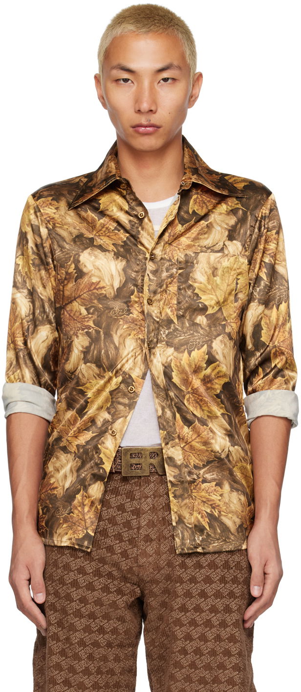 Paita ERL ERL Printed Satin Shirt Ruskea | ERL05B004