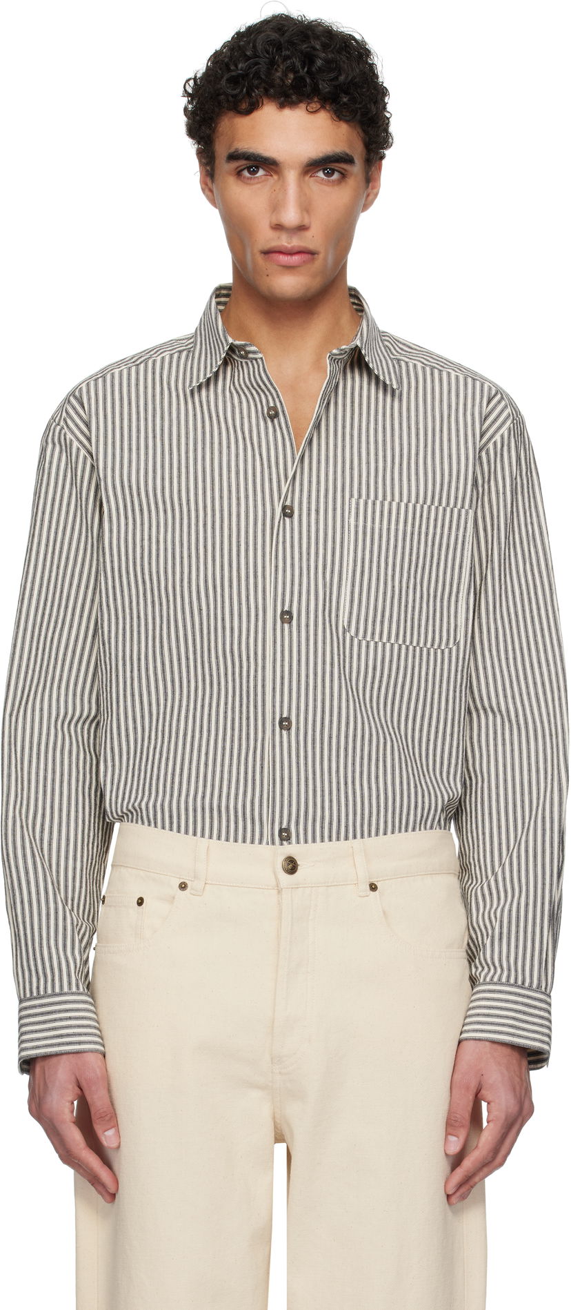 Paita A.P.C. A.P.C. Malo Striped Overshirt Beige | COHGG-H32023