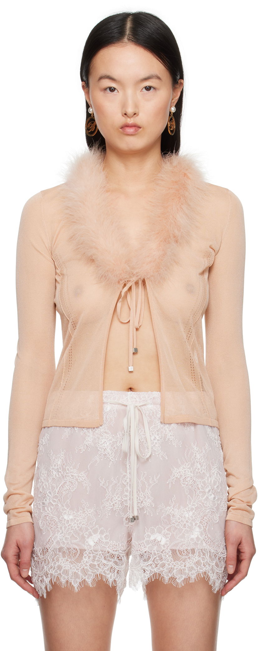 Villapaita Blumarine Blumarine Feather Trim Knit Cardigan Vaaleanpunainen | P522M558A