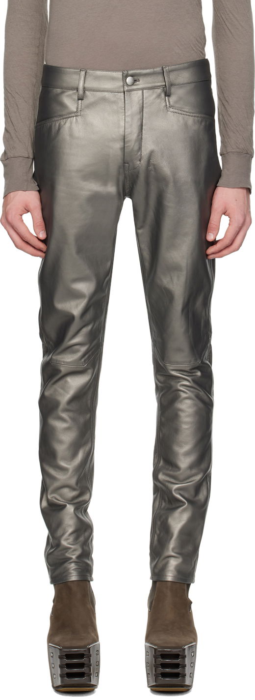 Housut Rick Owens Rick Owens Tyrone Leather Pants Metallinen | RU01D3393 LLPM