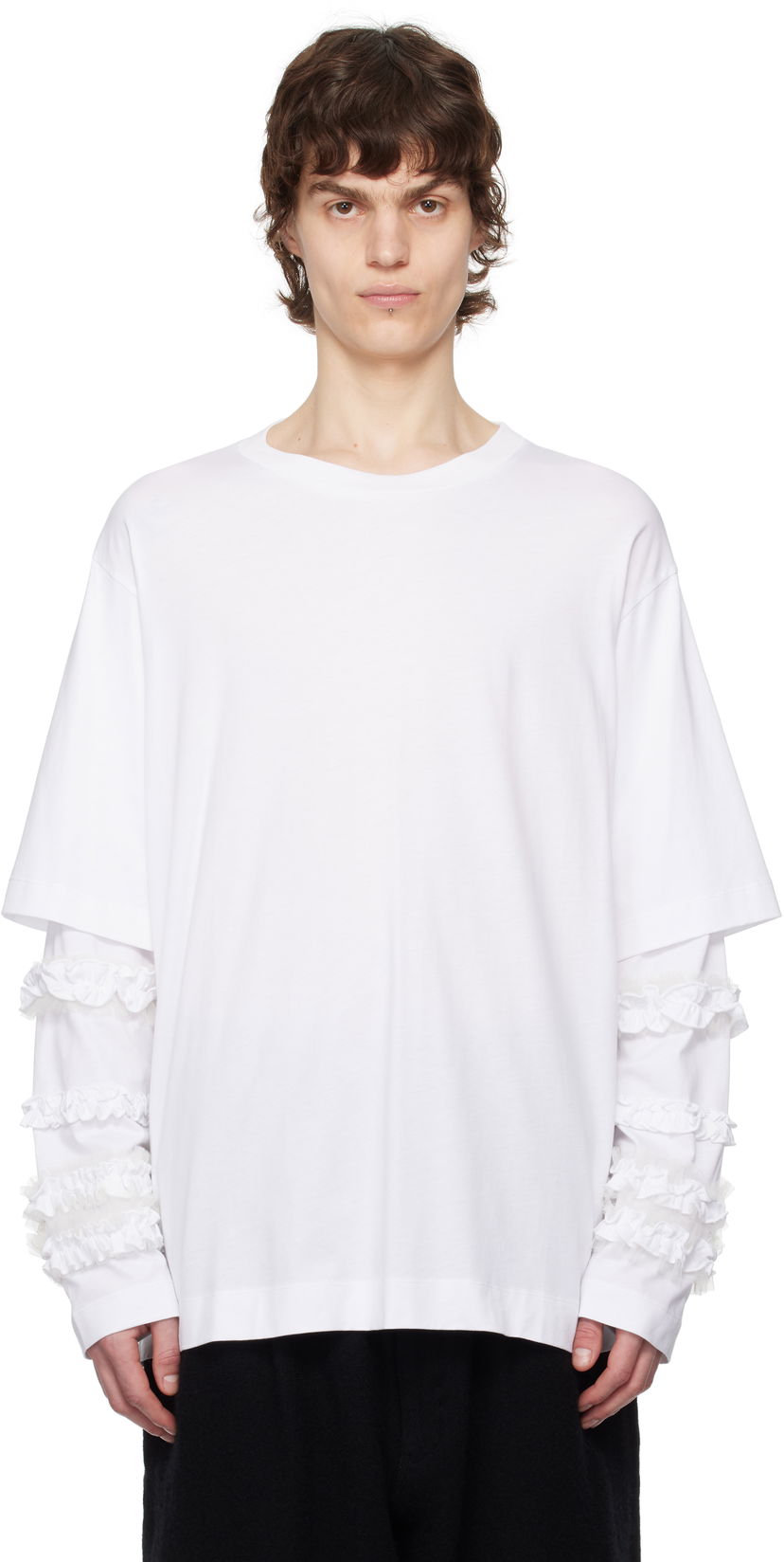 T-paita Simone Rocha Simone Rocha Layered Ruffle Frill Long Sleeve T-Shirt Valkoinen | 5326 0553