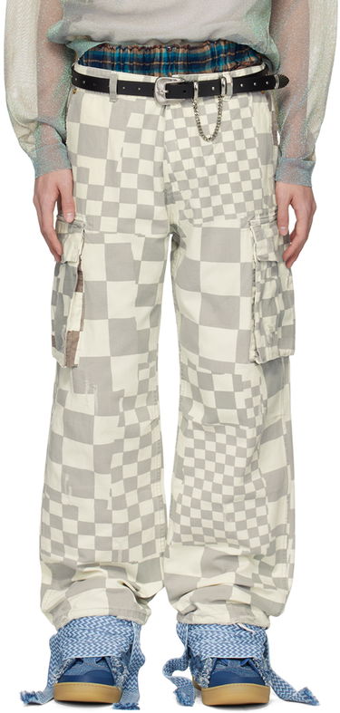 Cargo housut ERL Checkered Print Relaxed Fit Cargo Pants Valkoinen | ERL08P005, 0