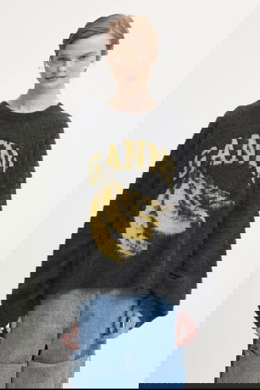 Villapaita GANNI Fine Brushed Alpaca Banana Oversized Sweater Harmaa | K2516, 0