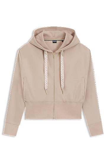 Huppari BOSS Cropped Zip-Up Hoodie with Monogram Tape Beige | 50545635