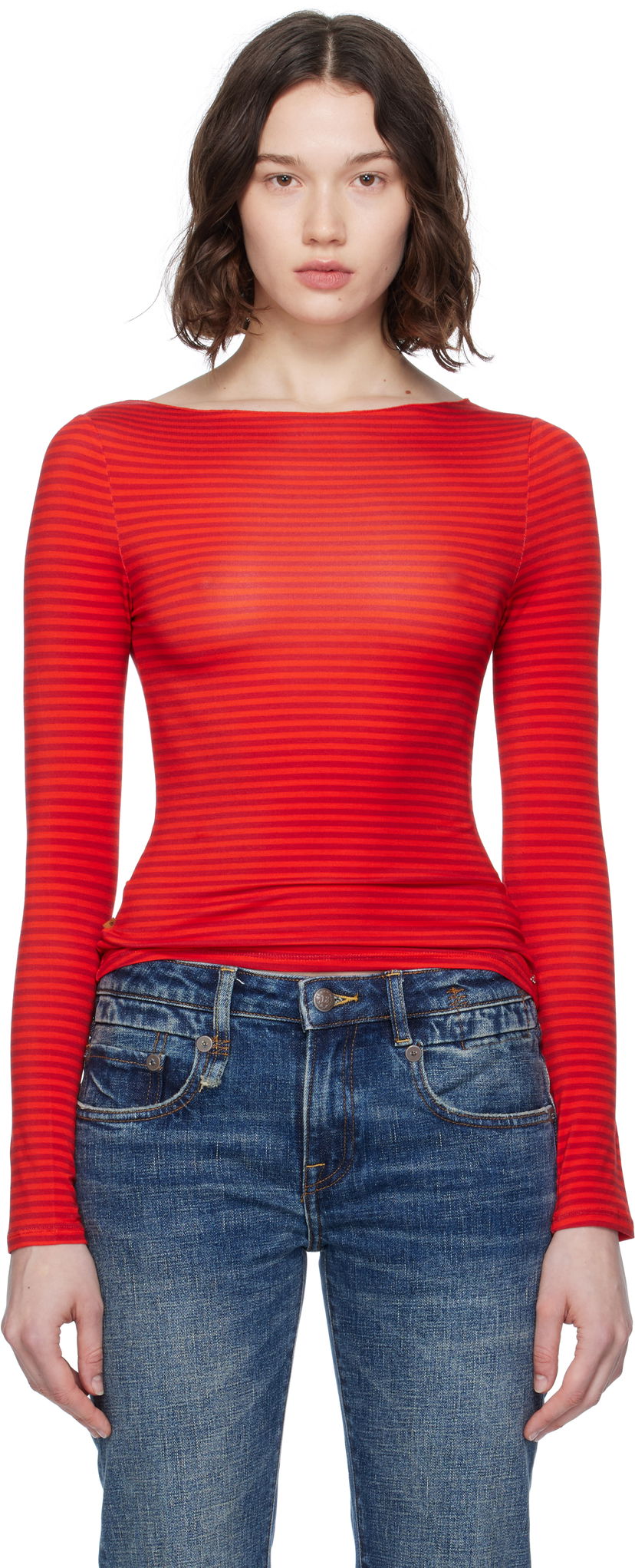 T-paita Miaou Miaou Amelia Striped Long Sleeve T-Shirt Punainen | 7183TJBRST