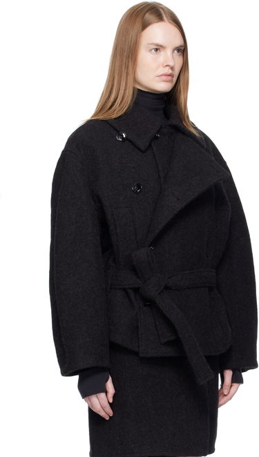 Takit LEMAIRE Short Asymmetrical Bathrobe Coat Musta | CO1149 LF504, 1