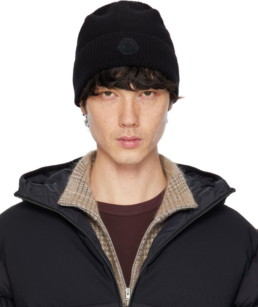 Pipo Moncler Moncler Logo Patch Beanie Musta | K10913B00022M1367