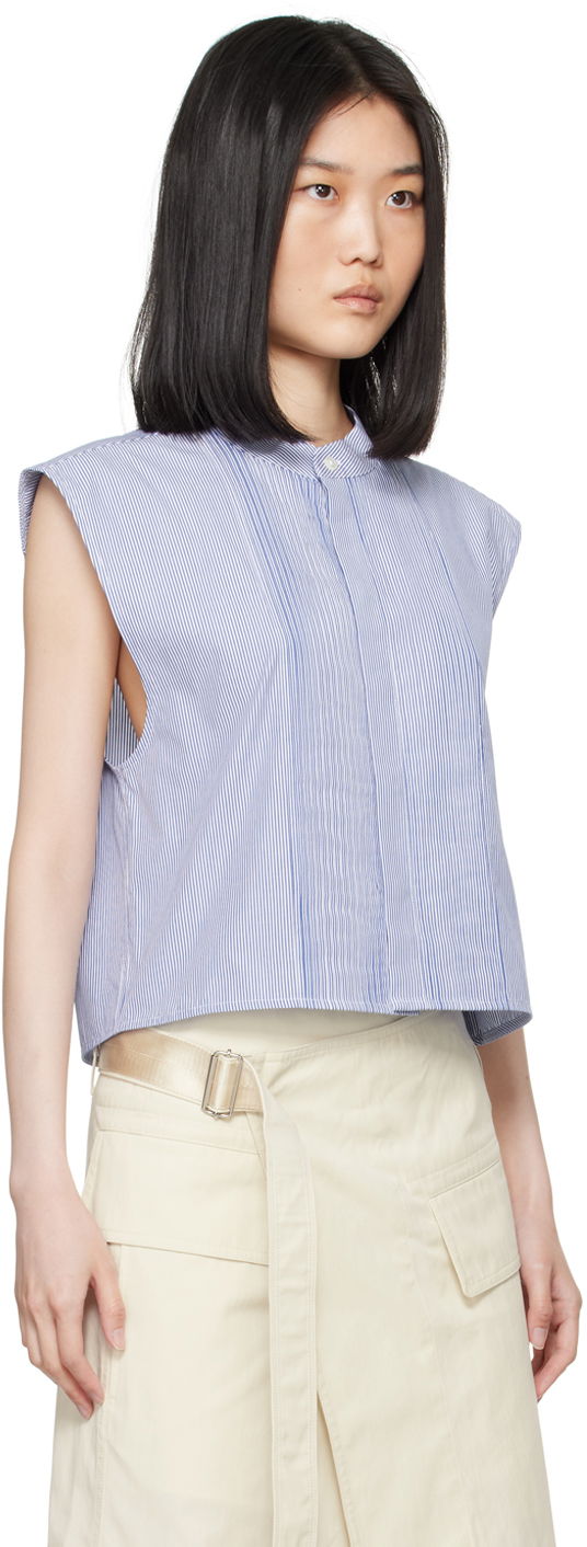 Crop top Helmut Lang Sleeveless Tuxedo Shirt Sininen | O05HW598, 1