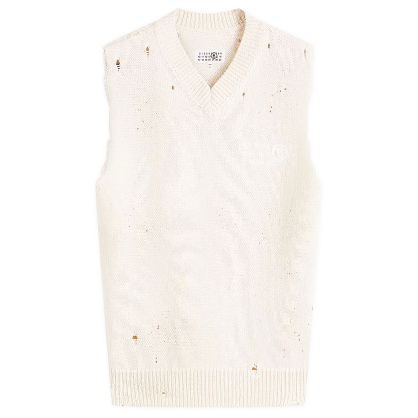 Villapaita Maison Margiela MM6 Maison Margiela Men's Distressed Numbers Print Vest, Size Large Valkoinen | SH2FB0014-M13123-102S