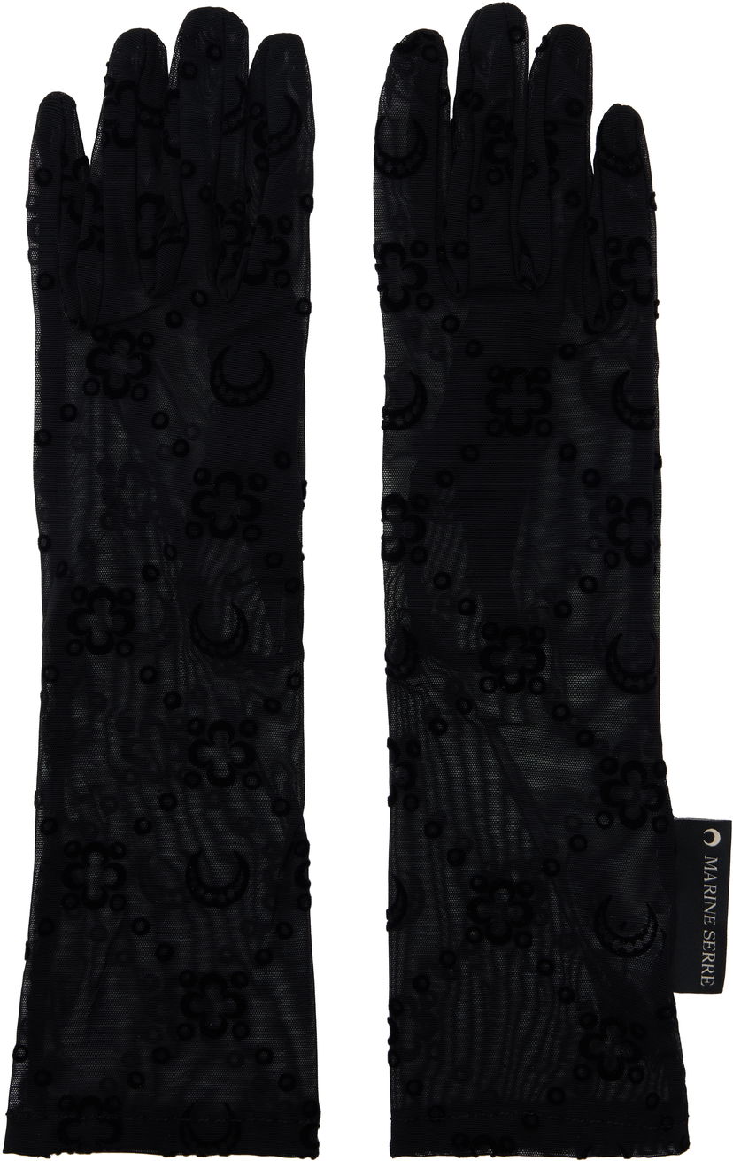 Käsineet Marine Serre Marine Serre Recycled Mesh Flock Long Gloves Musta | WSA027A CJER0005