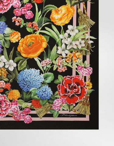 Huivi Dolce & Gabbana Dolce & Gabbana Floral Print Silk Twill Square Scarf Musta | FN090RGDCV9H45KU, 1