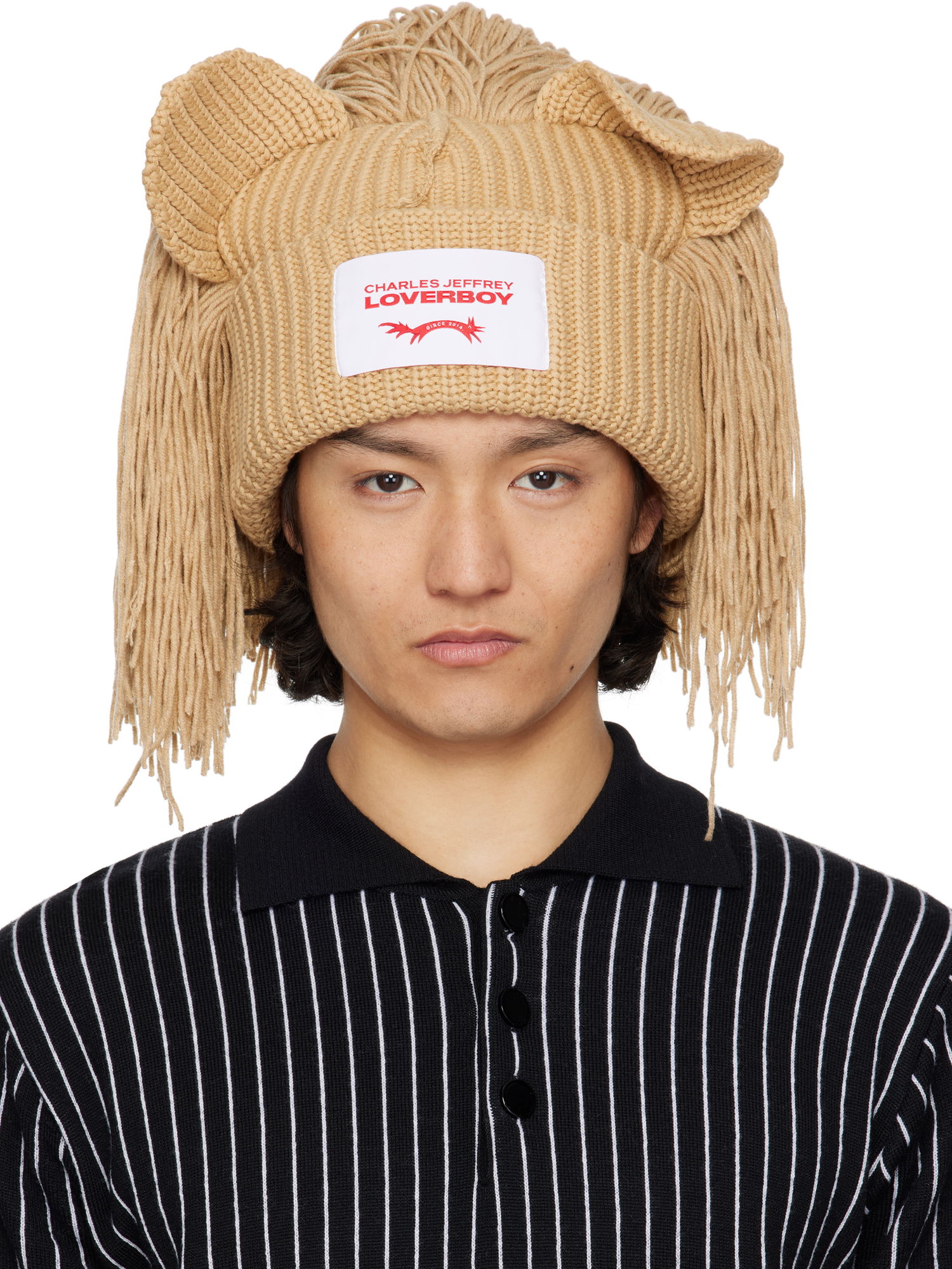 Pipo Charles Jeffrey Loverboy Charles Jeffrey LOVERBOY Supersized Lion Knit Beanie Beige | 54131101, 0