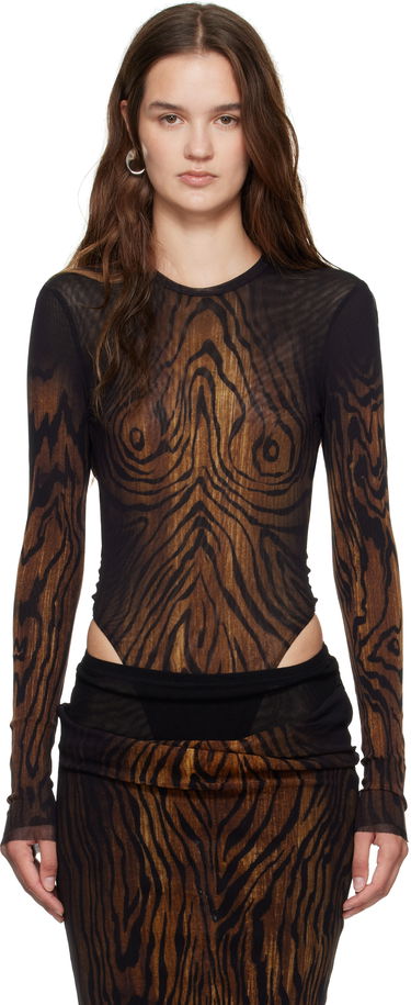 Body Jean Paul Gaultier Jean Paul Gaultier Mesh Double Layer Wood Print Bodysuit Ruskea | 25/03-W-TO314-M002P-0060, 0