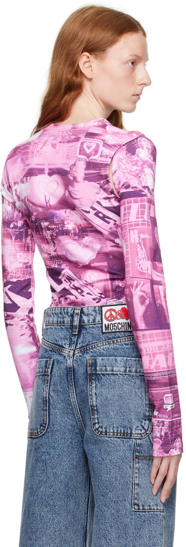 Body Moschino Graphic Print Cut-Out Long Sleeve Bodysuit Vaaleanpunainen | 1101 8254, 2