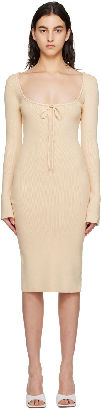 Mekko GUIZIO Guizio Bow Midi Dress Beige | DGF22E702_CRM