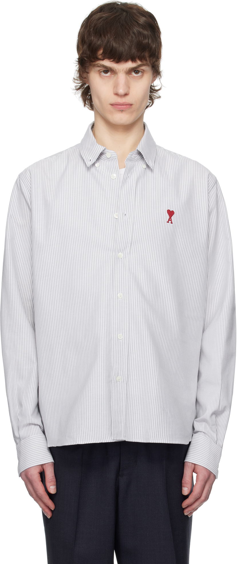 Paita AMI AMI Cotton Striped Button-Down Ami de Coeur Shirt Valkoinen | USH063.CO0087