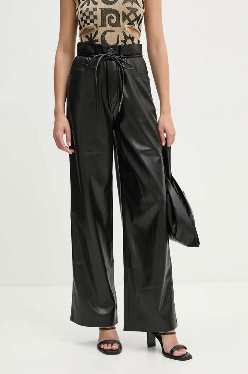 Housut Nanushka Sato High Waist Wide Leg Leather Pants Musta | NW24PFOW10151