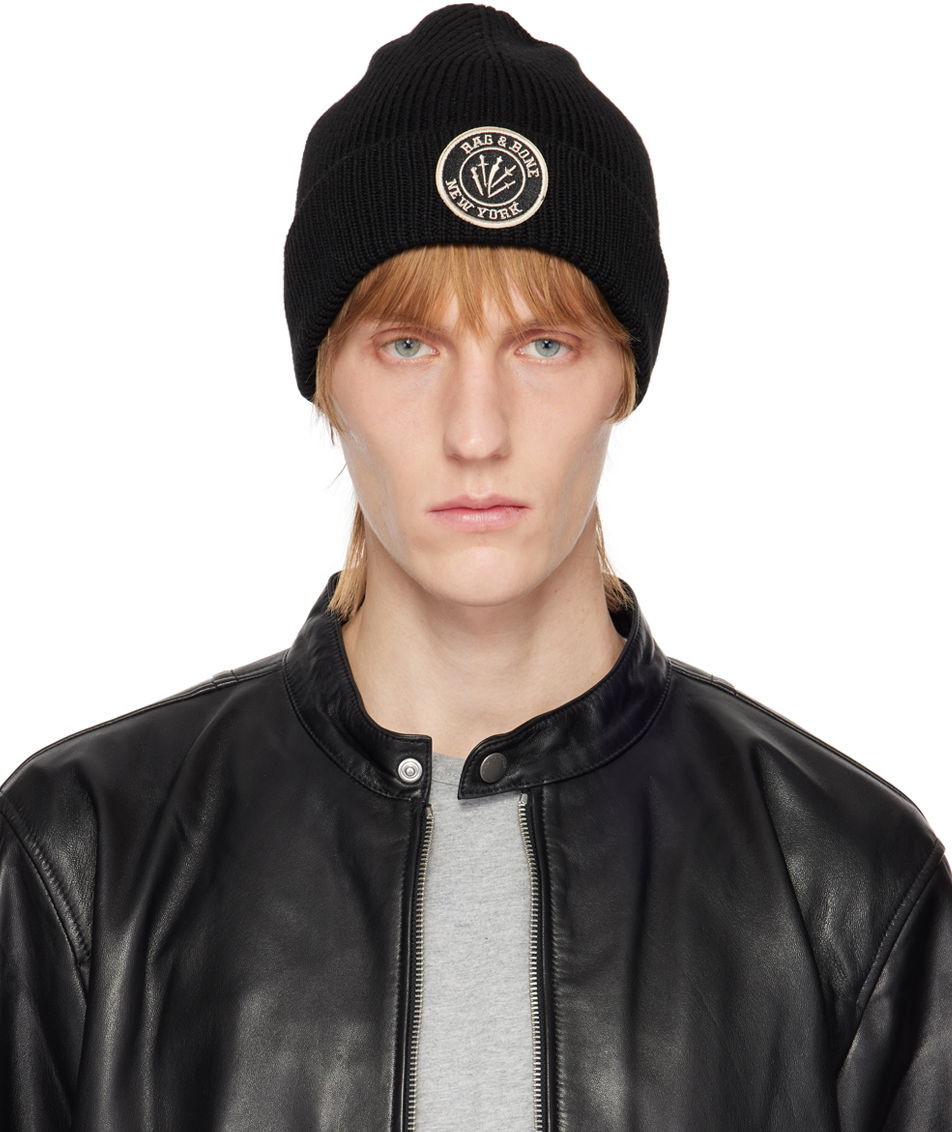 Pipo rag & bone Charlie Logo-Embroidered Wool Beanie Musta | WJK22HS009BV09, 0