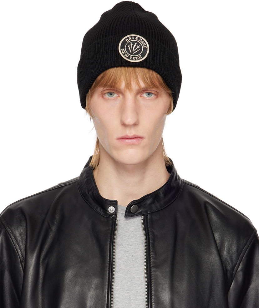 Pipo rag & bone Charlie Logo-Embroidered Wool Beanie Musta | WJK22HS009BV09
