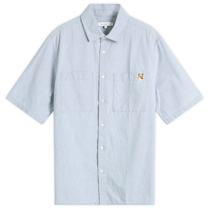 Paita MAISON KITSUNÉ Maison Kitsuné Relaxed Chambray Short Sleeve Shirt, Size Large Sininen | OM00424WC5006-P470
