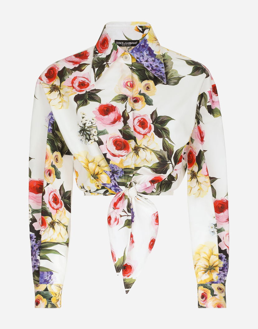 Paita Dolce & Gabbana Garden Print Tie-Front Crop Top Valkoinen | F5R73THS5Q1HA4YB