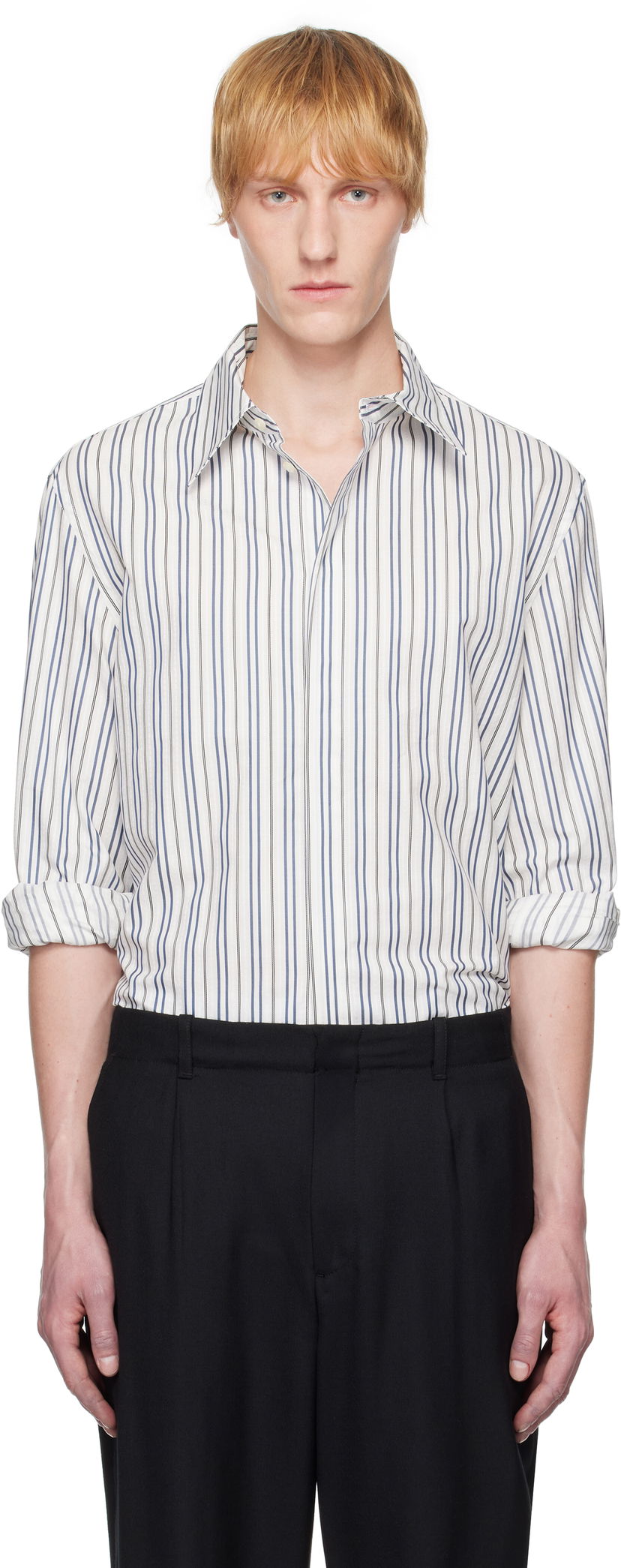 Paita Marine Serre Serre Regenerated Striped Poplin Button Up Shirt Valkoinen | MSI037A DWOV0060